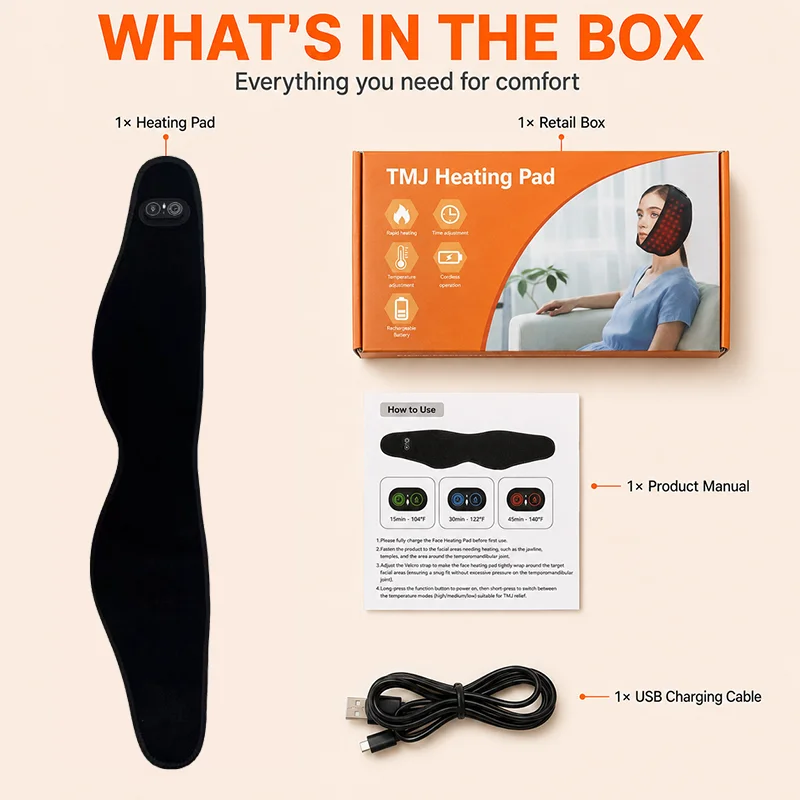 Wearable Red Light Jaw Warmer for Tight Jaw Relief 3 Heat Levels 3 Timer Settings Heated Face Wrap for Daily Relaxation Comfort
