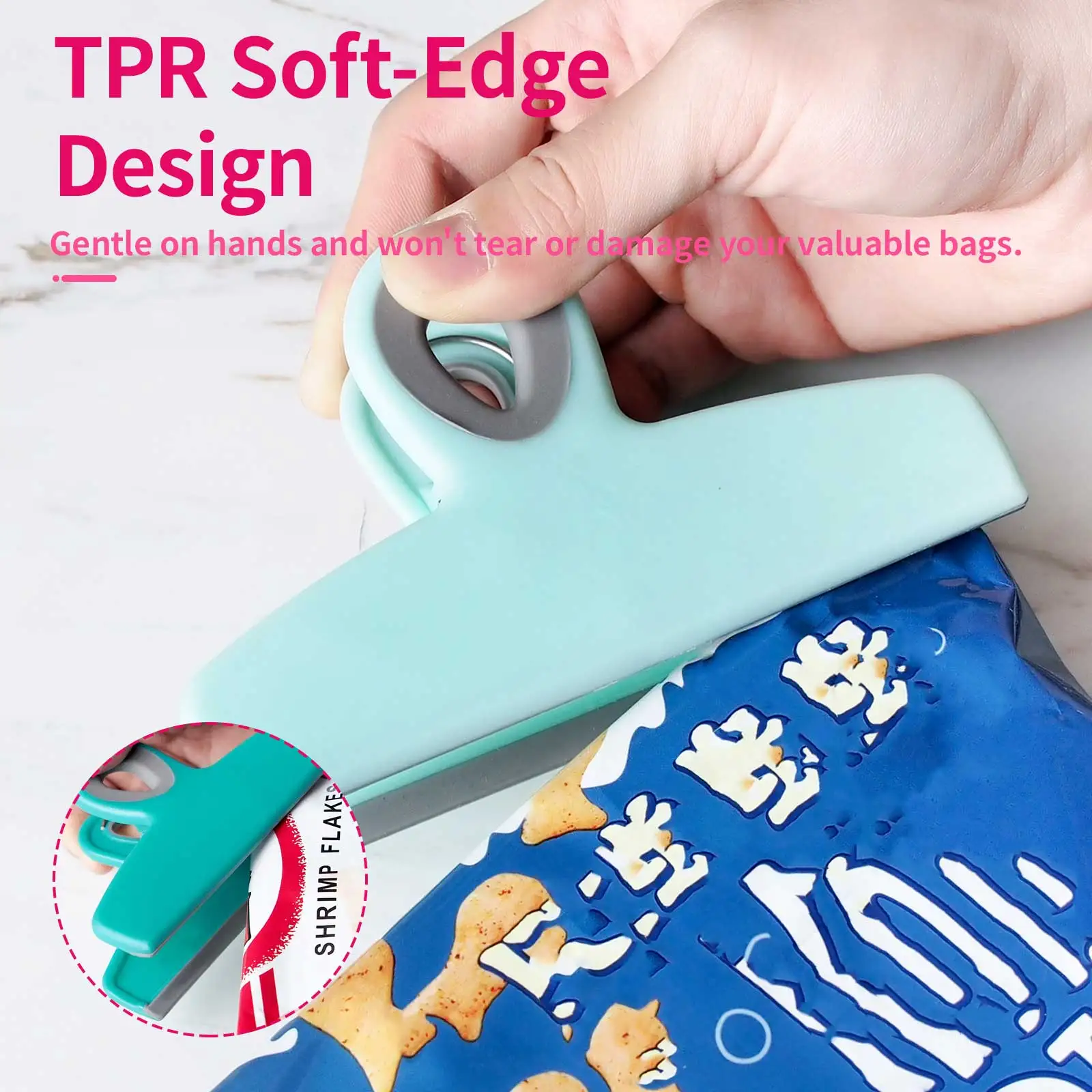 Bag Clips, Spring Sealing Clips with Non-Slip Design, Reusable Kitchen Clips with Hanging Hole for Space Saving Organization
