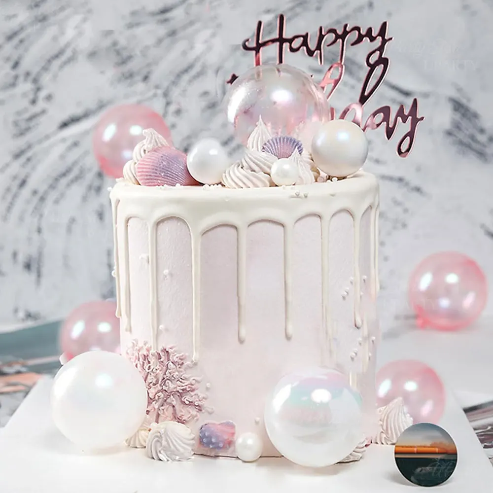 10/50 Stück schillernde Kugeln Kuchendeckel 3/4/5 cm Laserrosa transparente perlweiße Kuchenbälle für Geburtstag Meerjungfrau Kuchendekoration – Detail 5