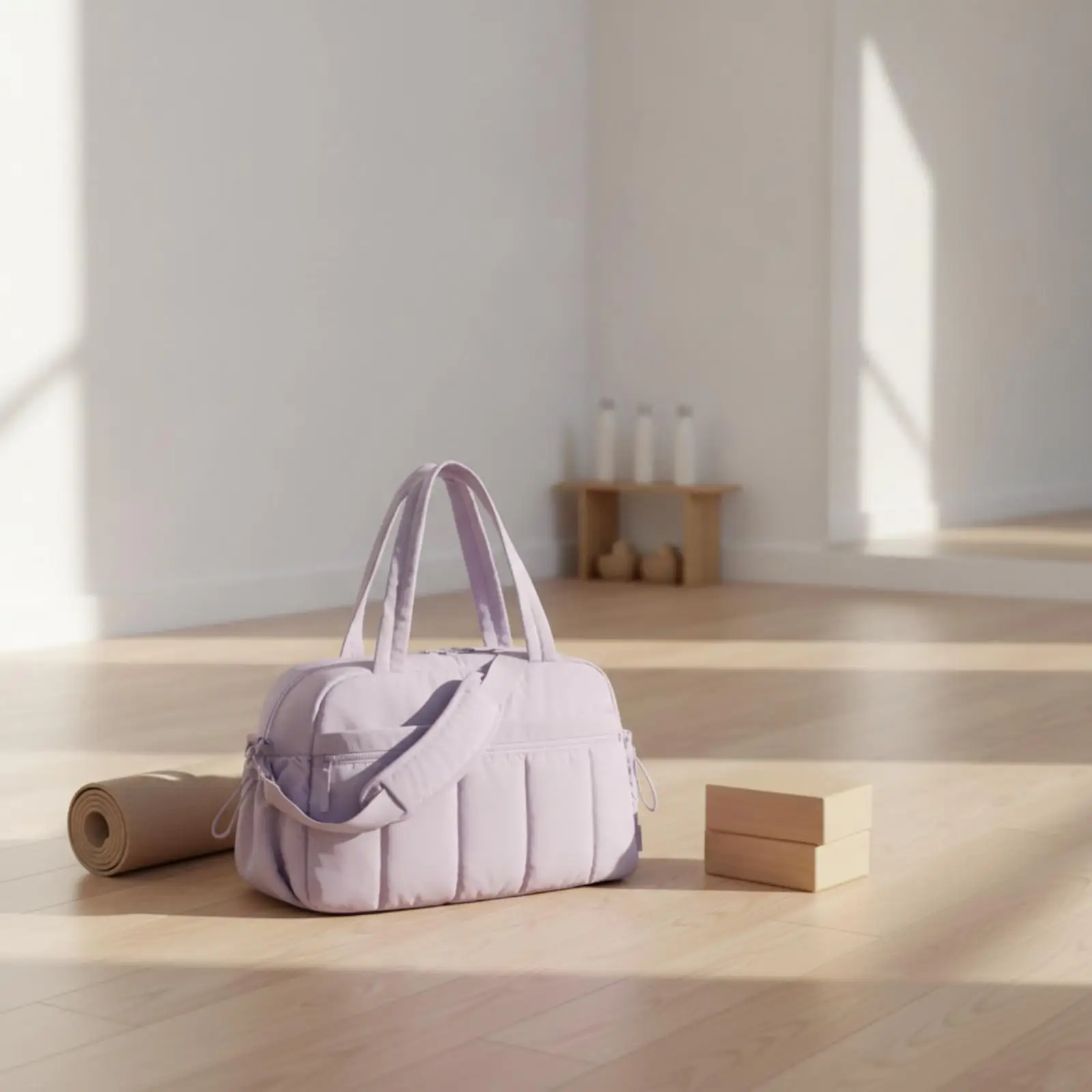 Polyester Sports Travel Duffel Gym Bag for Women with Shoe Compartment Adjustable Strap