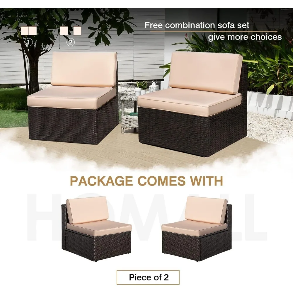 Set Furnitur Teras Luar Ruangan 2 Bagian, Sofa Seksional Loveseat Rotan PE Tahan Cuaca dengan Bantal untuk Halaman
