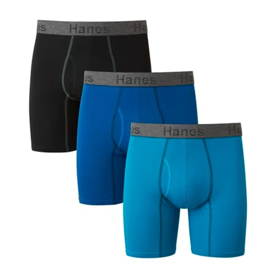 

Mens Comfort Flex Fit Ultra Soft Cotton Stretch Long Leg Boxer Briefs 3-Pack