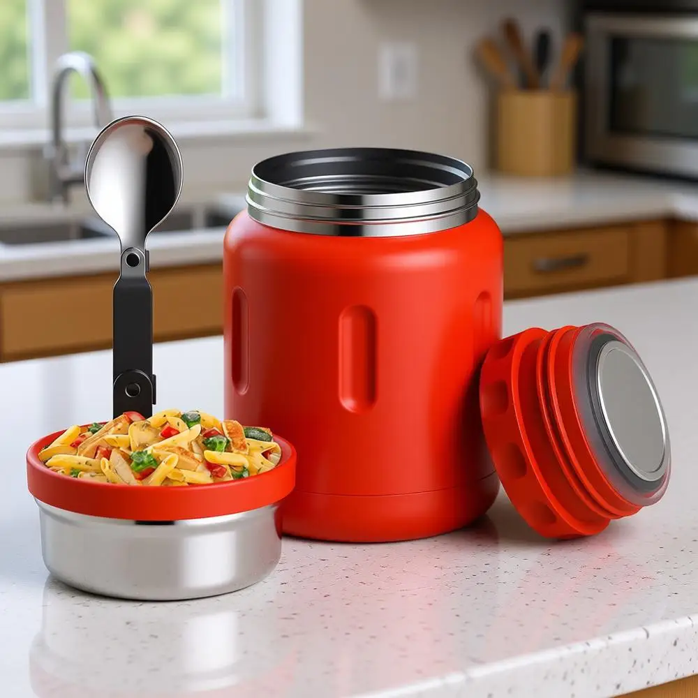 

24 oz Insulated Stainless Steel Food Thermo Jar or Hot Food, Extra-Wide Mouth Lunch Container with Spoon and Bowl, Dishwasher Sa