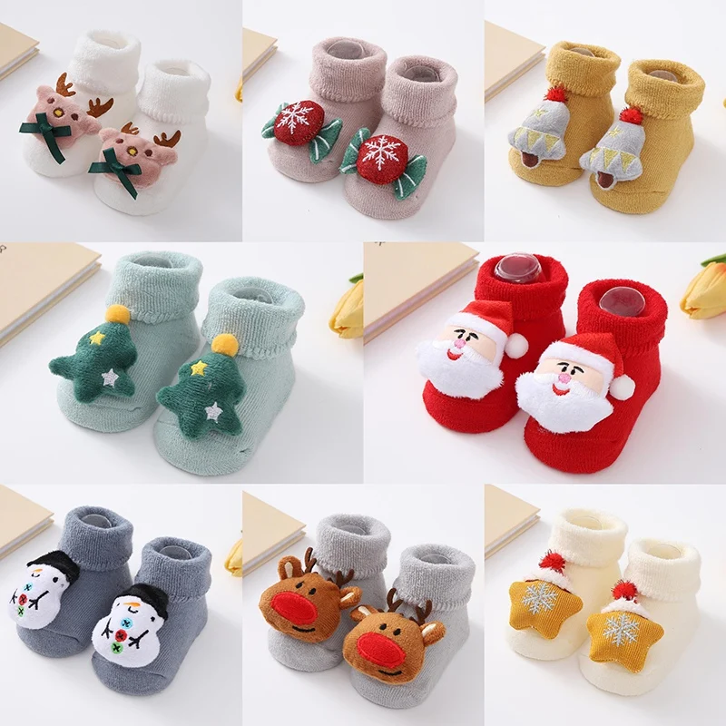 0-12M 3D Cartoon Infant Baby Short Socks Kids Children Socks for Newborn Girls Boys Nonslip Cotton Toddler Baby Christmas Socks