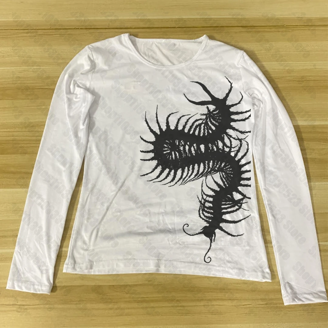 2000er Jahre Sexy Langarm-T-Shirts Trashy Harajuku Langarm-T-Shirts Ästhetische Feengrafiken Tops Gothic Y2k Langarm Slim Kleidung