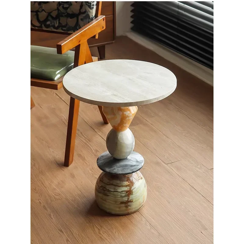 French Natural Cave Stone Multi-stone Integrated Marble Coffee Table for Balcony and Sofa Home Furniture Custom