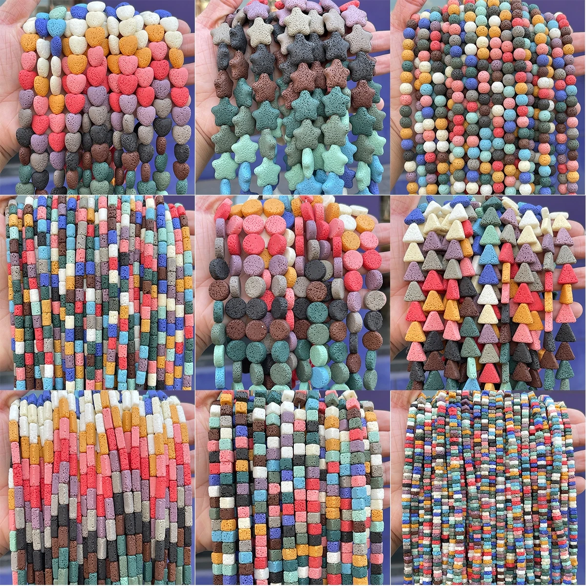 Natural Volcanic Lava Stone Square Triangle Heart Shape Bead Loose Spacer for Jewelry Making DIY Bracelet Necklace Accessory