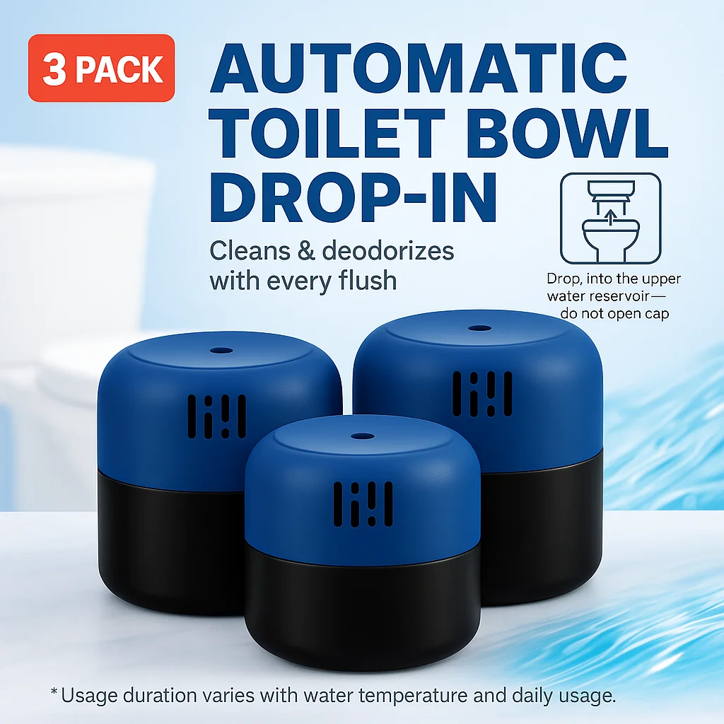 3 Pack Automatic Toilet Bowl Drop-In, Long-Lasting Up to 600 Flushes, Cleans and Deodorizes, Easy to Use, 150 g Each