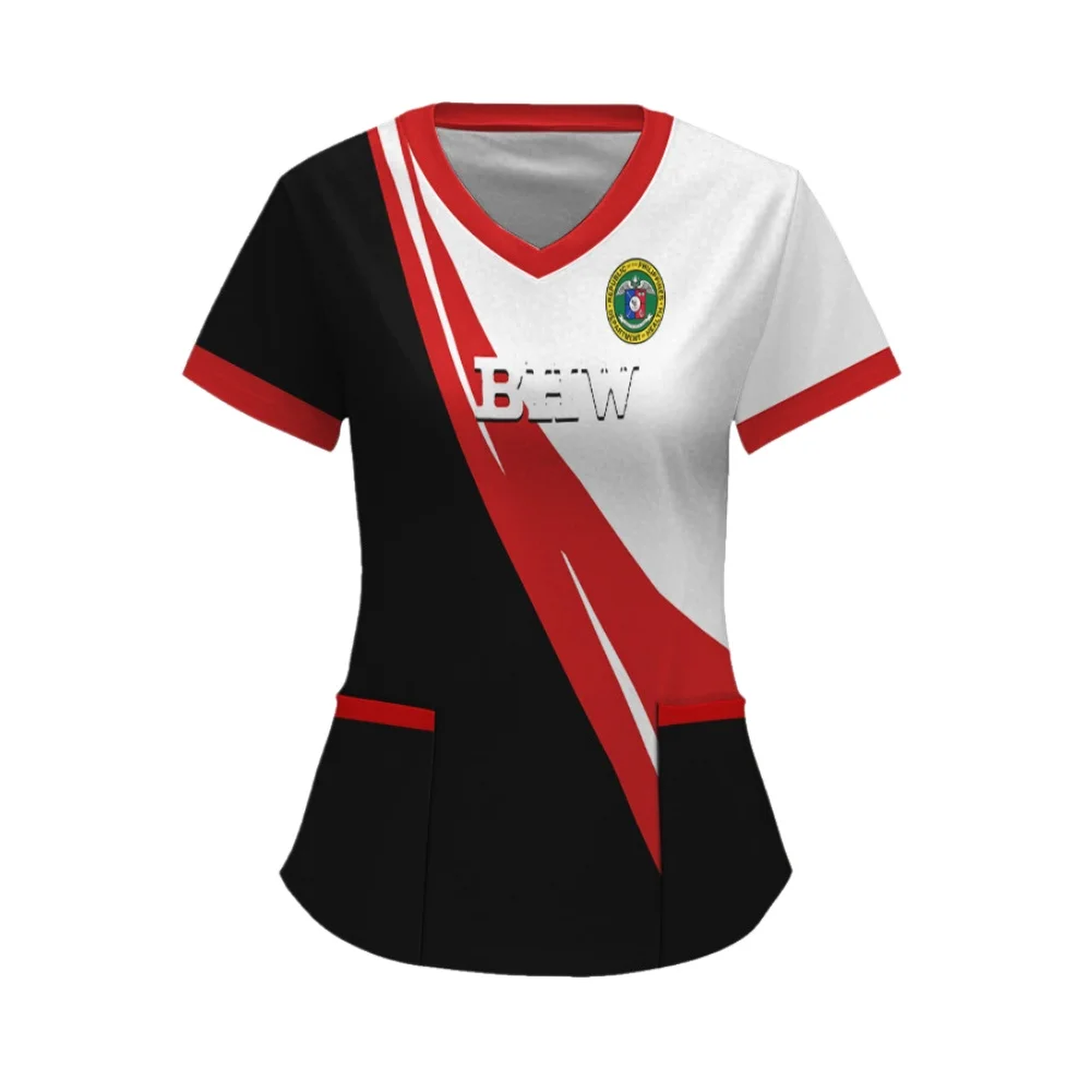 

2026 Hot Selling Uniforms for Nurses Full Sublimation Short Sleeve Tops Summer Casual V-Neck Neck Tees Fashion Clinical Clothes