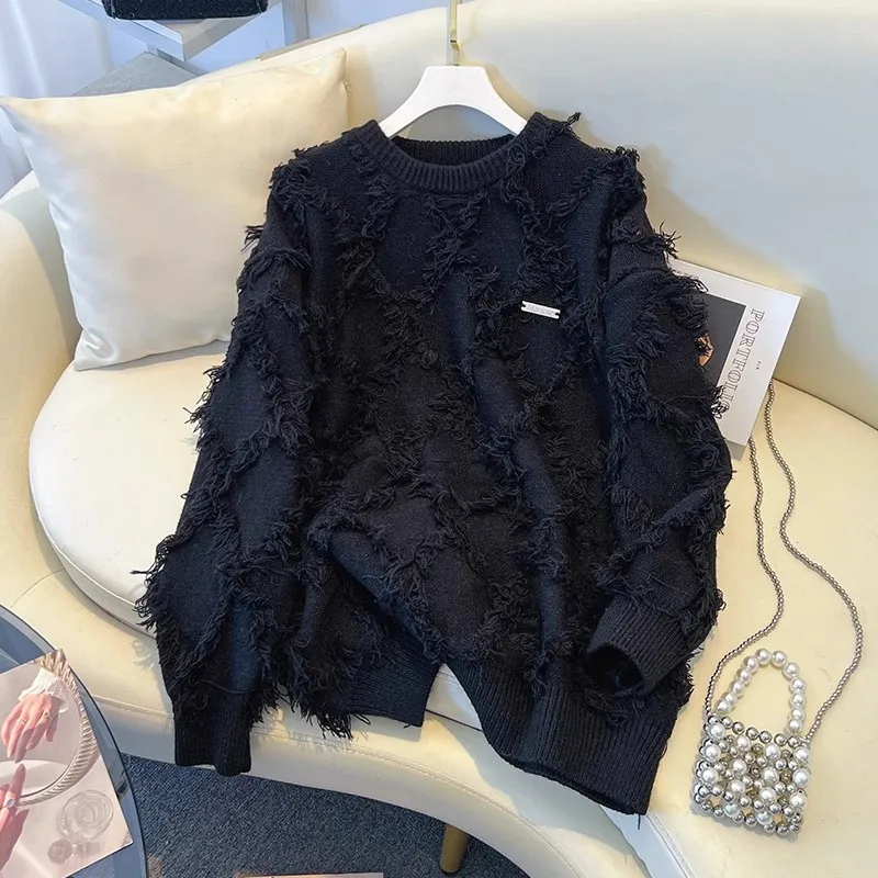 Faionable شرابة التفاصيل فضفاضة متماسكة سترة للرجال الخريف الشتاء وصول جديد عارضة مريحة ألياف البوليستر طويلة Sve...