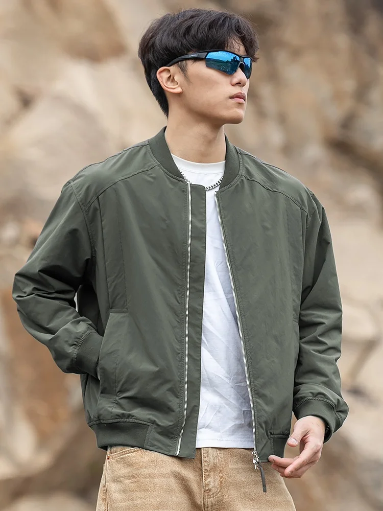 

Outdoor Casual Baseball Collar Pilot Jaet Men's Spring Autumn New Sle Simple Design Windproof Polyester Nylon Cosite F...