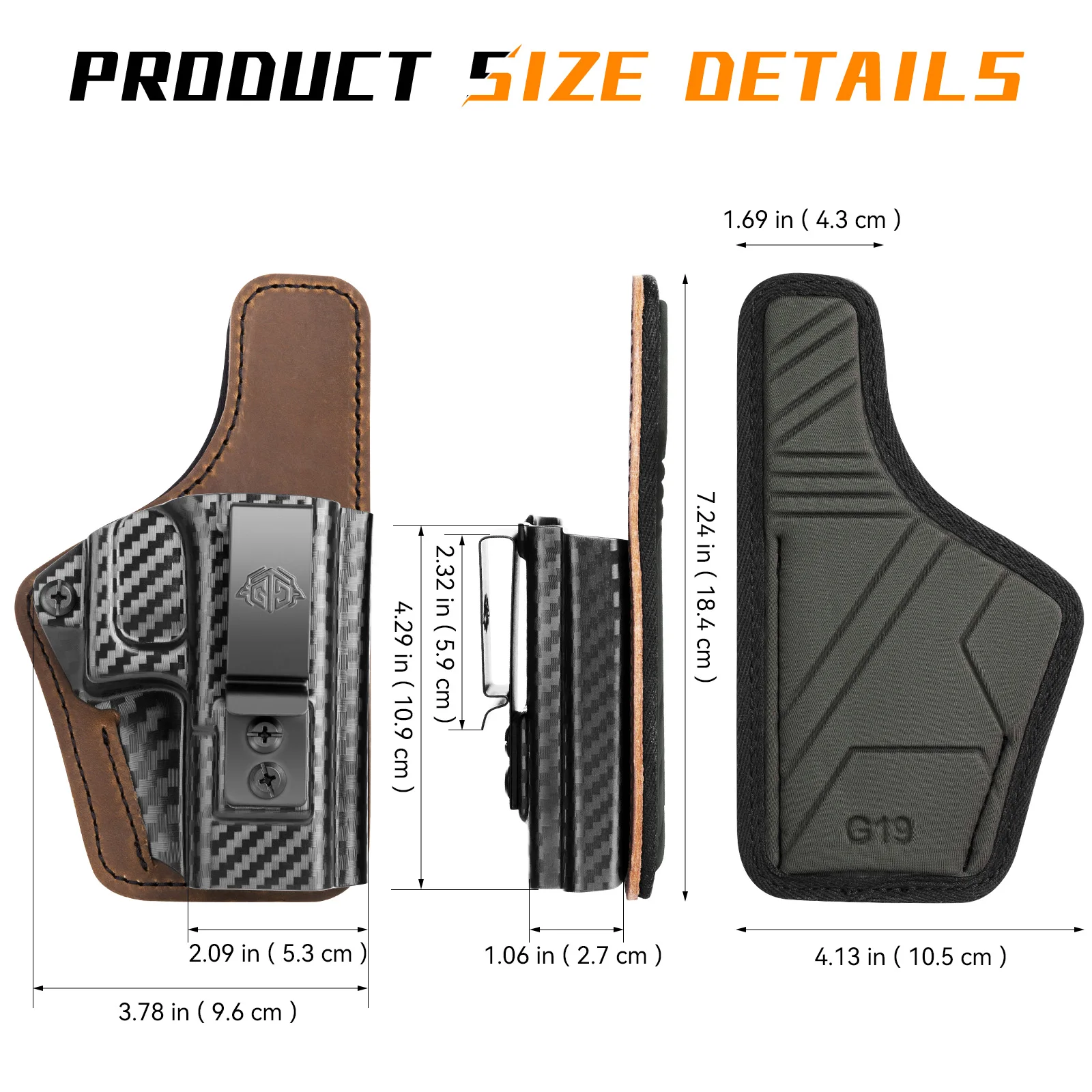 Kydex IWB Holster for Glock 19 19X Gen G44/45 G23/32  Adjustable Retention Premium Leather Back Inside Waistband Concealed Carry - view 6