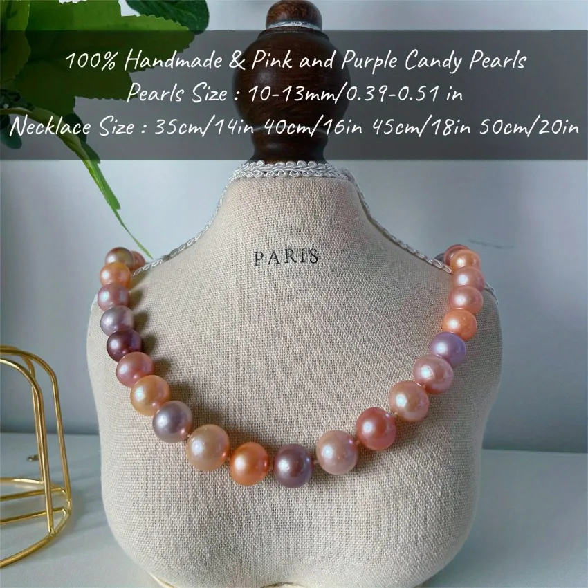 MYSOYA 10-13 مللي متر الوردي الأرجواني الحلوى لؤلؤ المياه العذبة قلادة هدية صندوق مجوهرات للجنسين مثالية لحفل زفاف عيد الميلاد عيد الميلاد #2