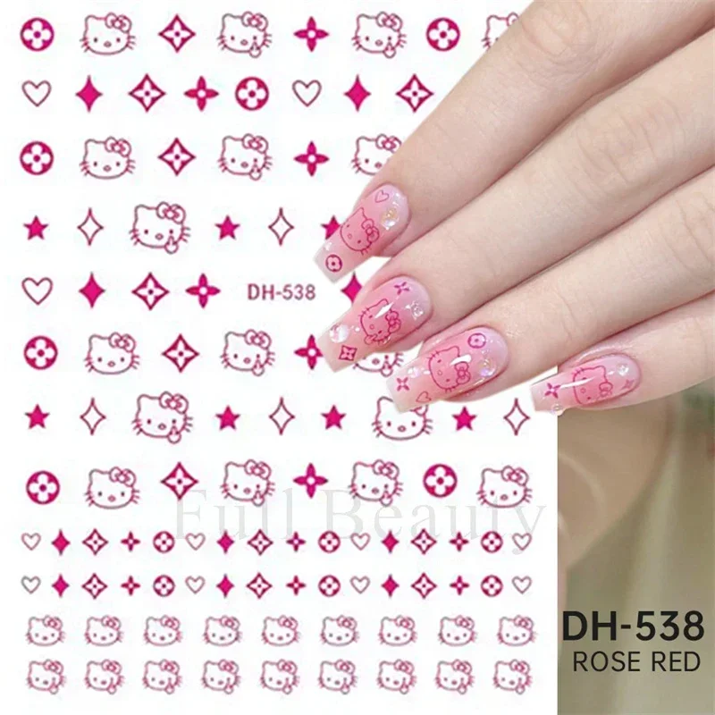 Sanrio Fashion Charm Hello Kitty Nail Sticker Cute Cartoon Anime KT Cat Kawaii Back Glue Nail Patch Women&Girls Holiday Gifts