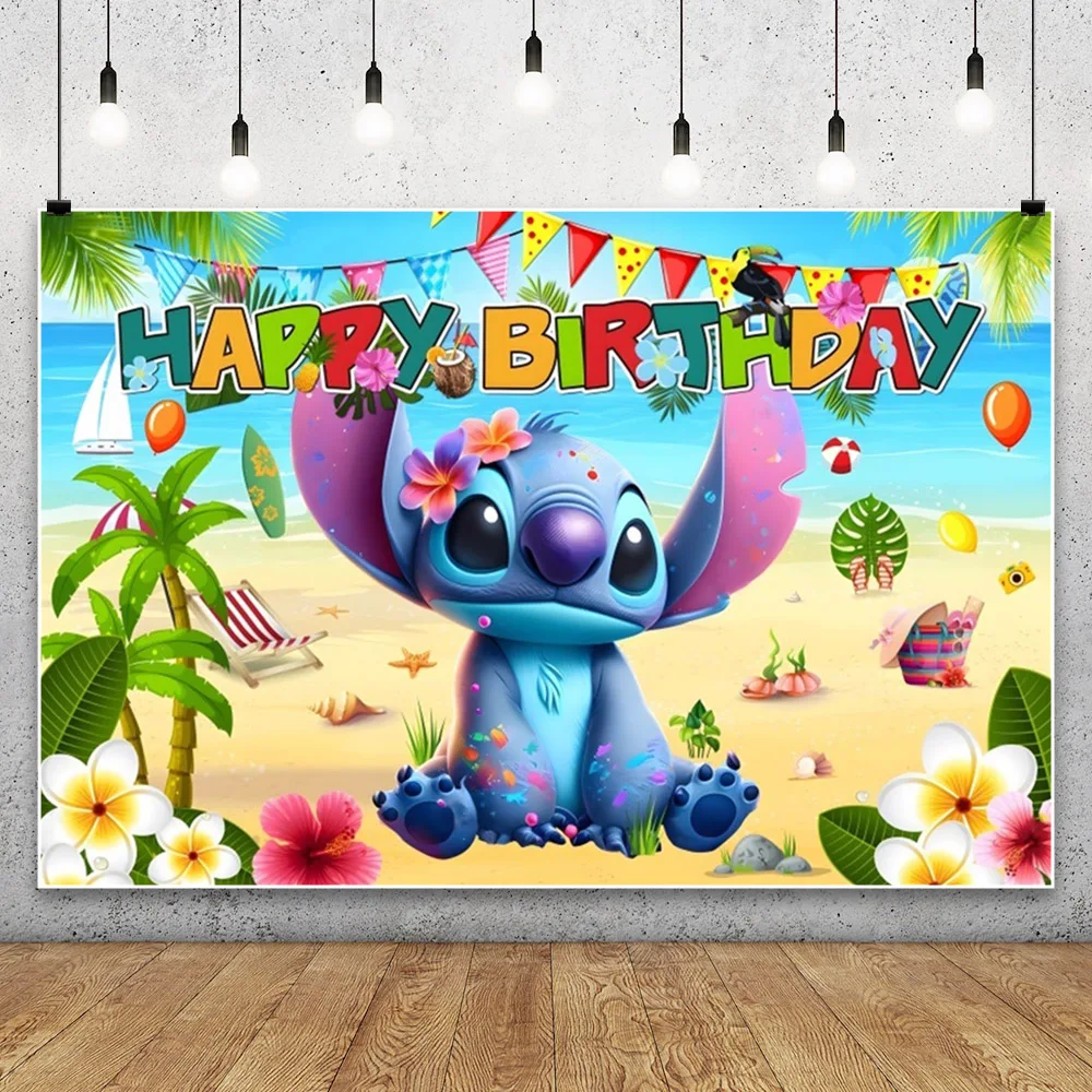 Lilo e Stitch Seaside Photo Backdrop, Fundo para Fotografia, Decoração do evento, Birthday Party, Banner personalizado, Photoshoot