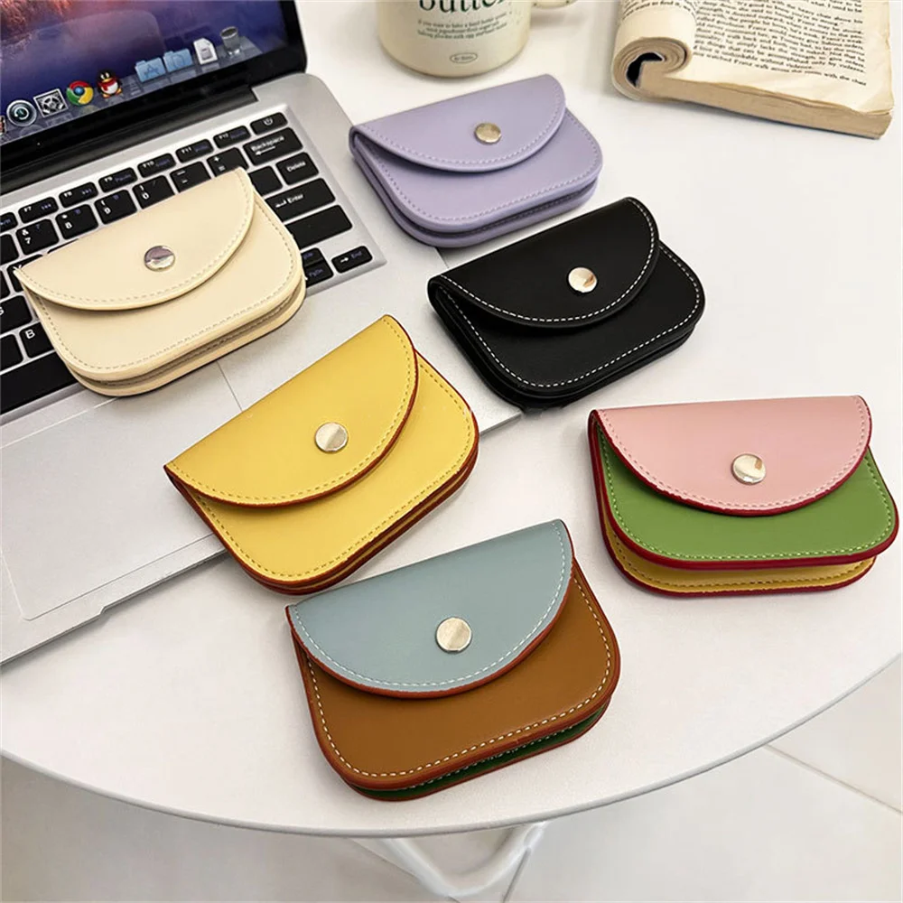 Portable PU Leather Coin Purse Key Storage Bags Women Detachable Splicing Color Card Bag Korean Fashion Cute Mini Card Holder