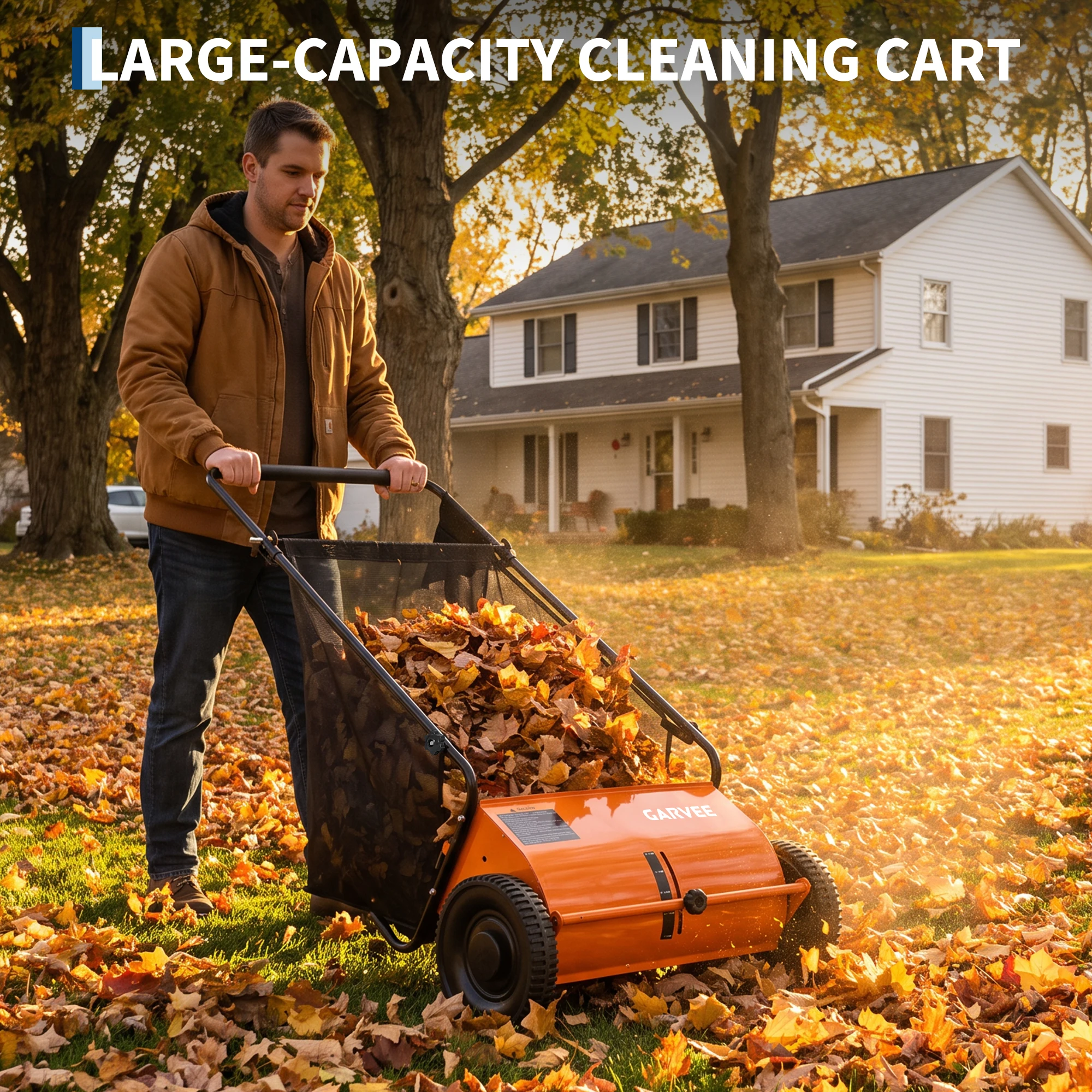Manual Walk-Behind Push Lawn Sweeper 4 Spinning Brushes Adjustable Brush Height Mesh Collection Bag for Leaves, Grass Clippings & Pine Needles