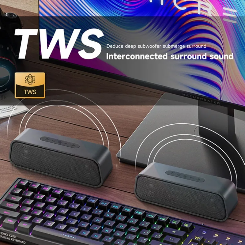 مكبر صوت بلوتوث خارجي ، ستيريو TWS ، مضخم صوت بطاقة محمول لاسلكي ، راديو FM ، حجم كبير ، قرن مزدوج ، مكبر صوت كمبيوتر USB ، 15 واط