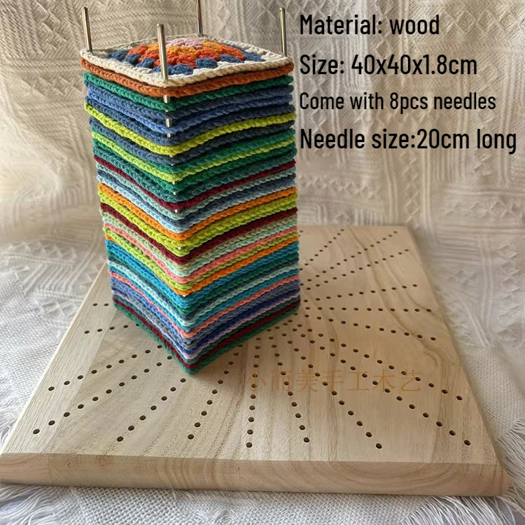 Blanket Crochet Accessories Crochet Square Piece Shape Fixating Wooden Board with Needles 40x40cm