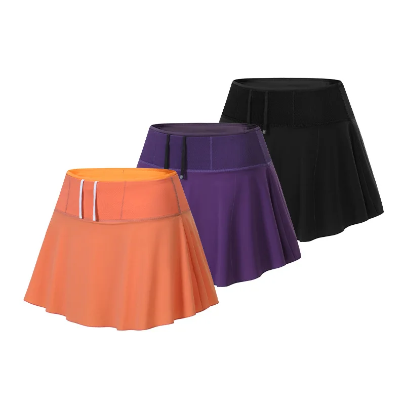 Women's 2 in 1 Loose Sport Shorts Summer Yoga Tennis Skirt with Built-in Pants Anti-Slip High Waist Slimming Mesh Pocket Fitness