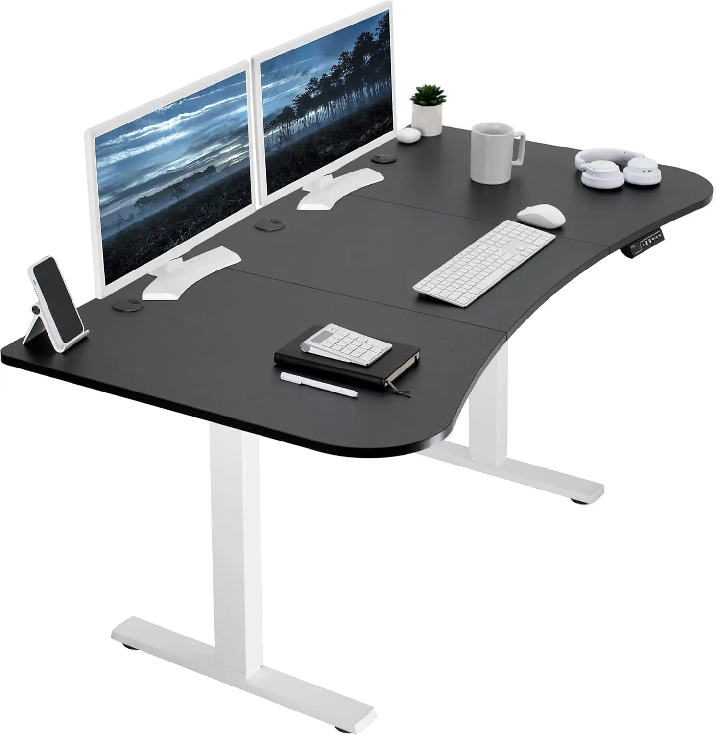 

Electric 63 x 32 inch Standing Desk Workstation, Memory Controller Height Adjustment, 1B Series, Black Top White Frame, DESK-KIT