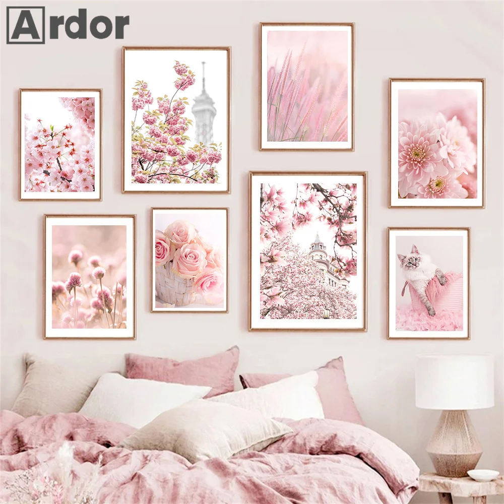 

Pink Flower Rose Peony Chrysanthemum Kapok Wall Art Canvas Painting Nordic Posters And Prints Pictures Living Room Home Decor