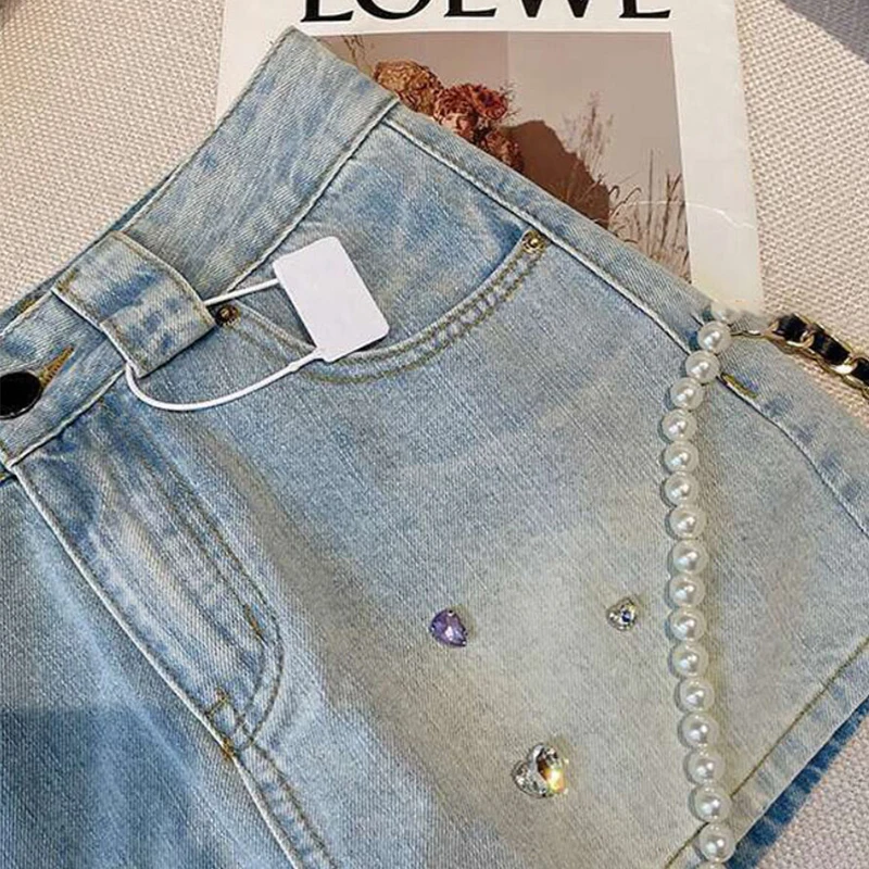 Diamond Women' Skirt 2026 Summer American Style High Street High Waist Denim Skirts Fashion Zipper Beautiful Woman Clothes