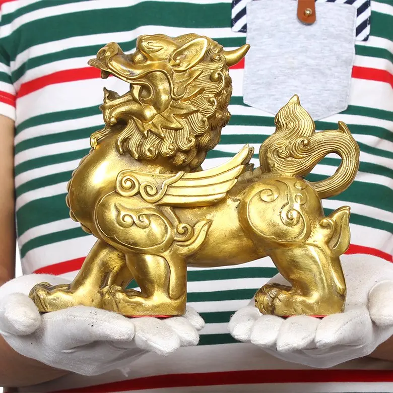 large # home office business efficacious protection # Money drawing exorcise the evil spirits Golden Brass God beast statue