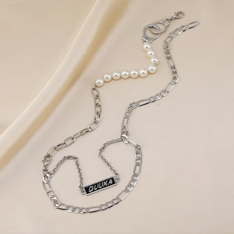 절묘한 스택 목걸이, 여성용 스웨터 체인, 남성용 및 여성용, 티타늄 스틸 문자 목걸이