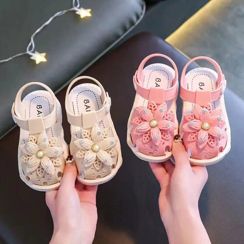 

Children Summer Shoes Girl Sandals Soft Bottom Package Head Type Baby Toddler Sandals Baby Home Flat Bottom Non-slip Kid Sandals