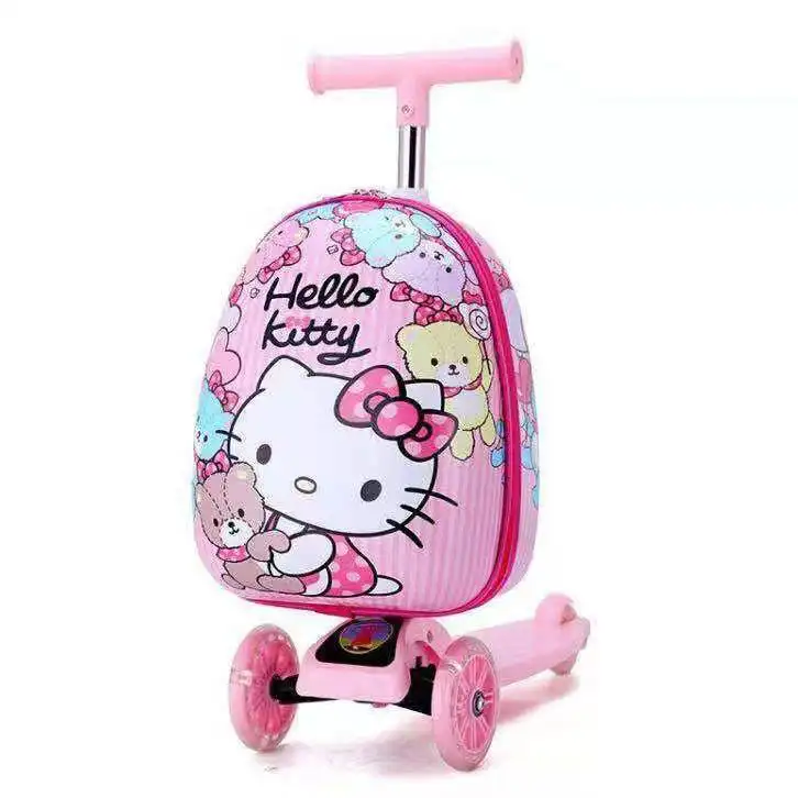 Anime Sanrioed Suitcase Kawaii Hello Kittys 15 Inches Kids Scooters Glowing Wheel Trolley Case Cartoon Travel Boarding Case Gift