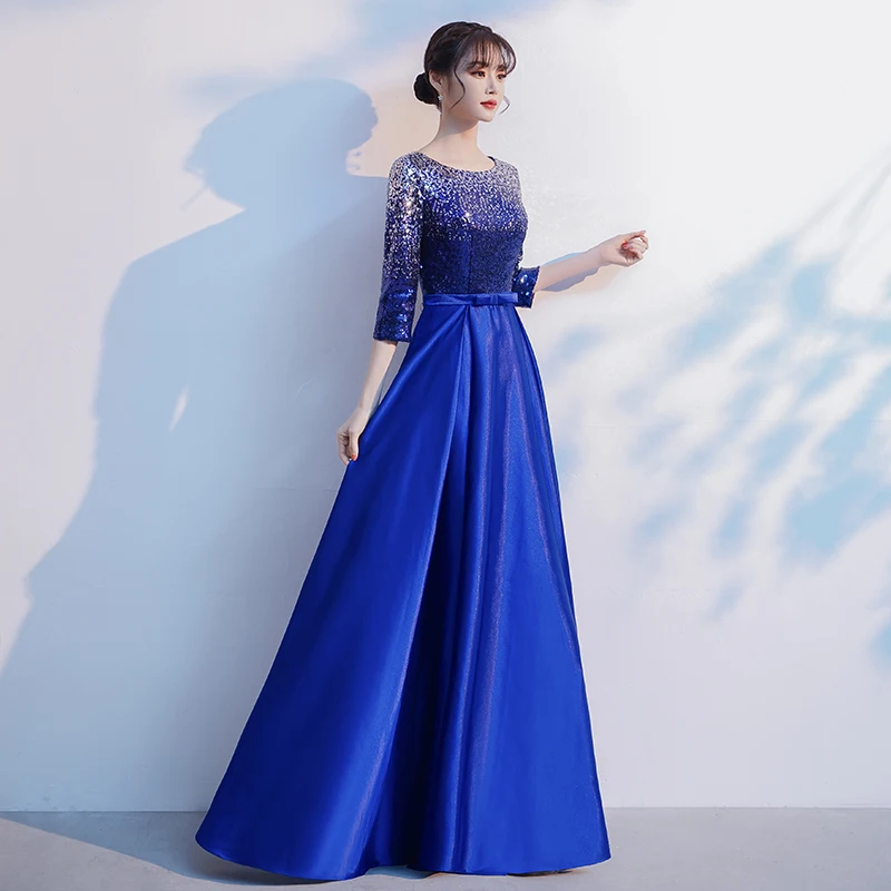 DLH-85#Cantata Performance Dress Cheap Wholesale Long Choir Host Evening Dresses Blue Wine Red Sequins Chorus Stylish Costumes