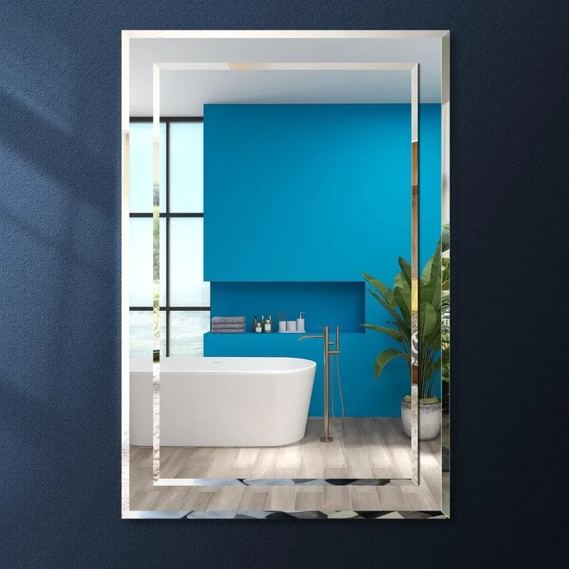 

Mirror on Mirror Frameless Rectangular Wall Mirror for Bathroom Polished Beveled Edge Decorative for Entryways, Living Room