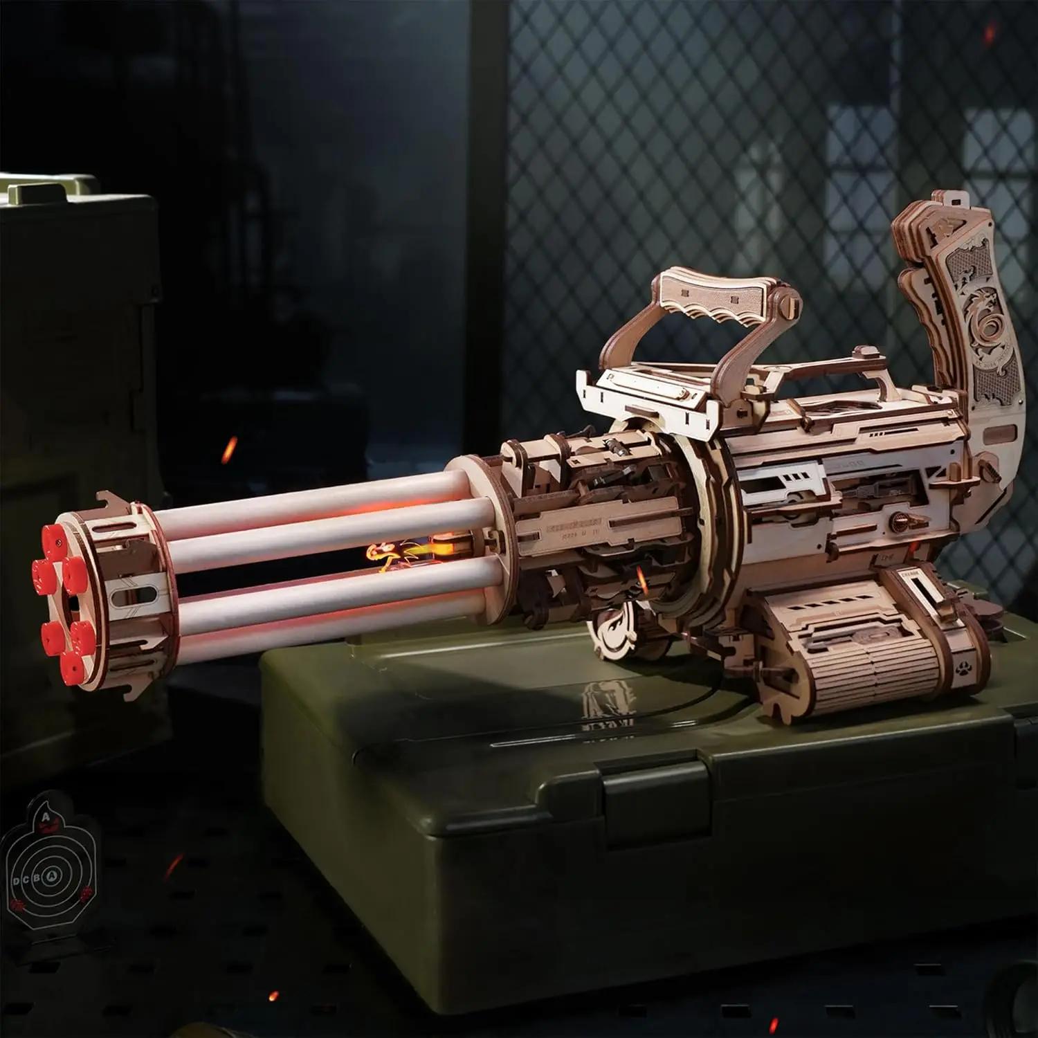 

ROKR 3D Puzzle Gatling Gun Model, Adult Wooden Rubber Band Gun Toy, Rotating Barrel Machine Gun, Wooden Model Craft Set