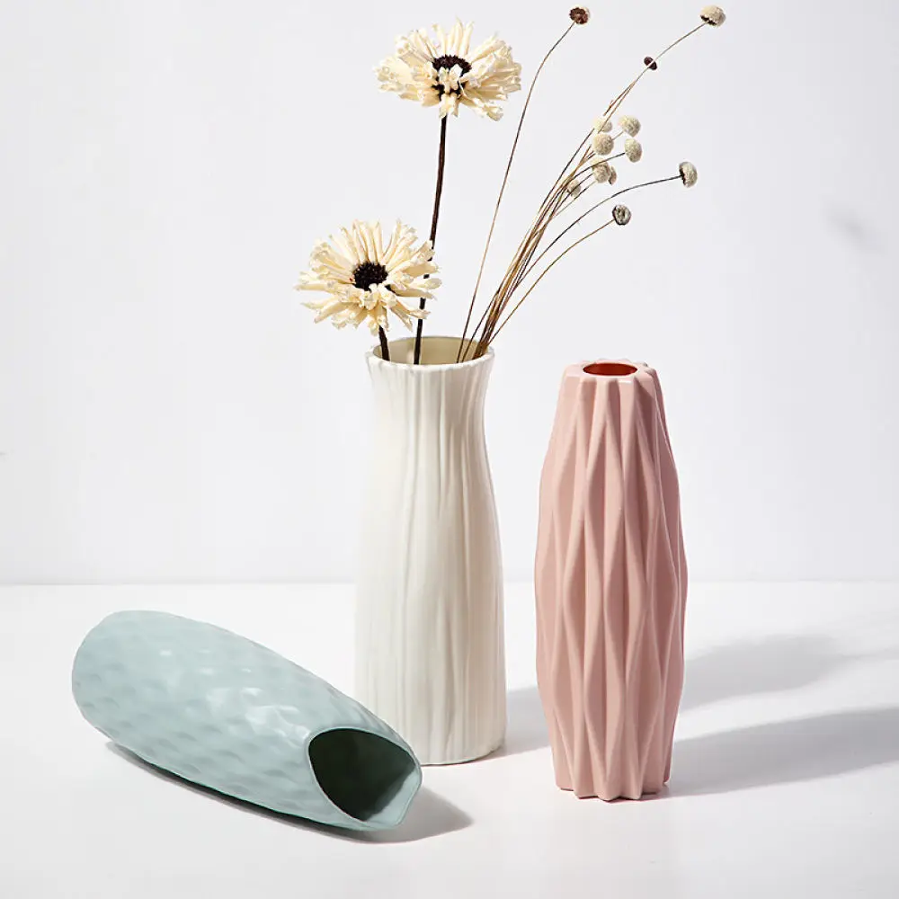 Nordic Style Plastic Vase Decorative Ceramic Texture Plant Pot Desktop Flower Arrangement Holder For Living Room Wedding