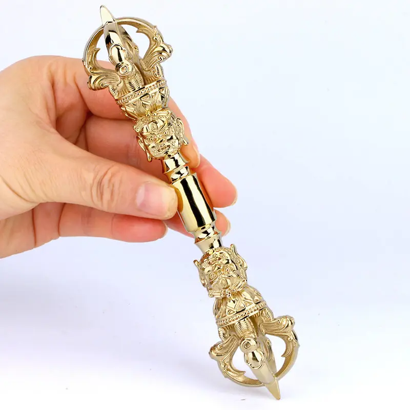 Brass Ucchusma Five Prong Vajra Handcrafted Buddhist Ritual Object for Home Altar Displays, Ceremonial Religious Accessory