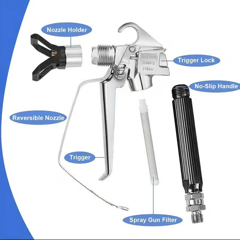 3600PSI Airless Spray Gun Set, Spray Tips 211 313 415 517 623, Extension Pole, High Pressure Paint Hose Sprayer Accessories