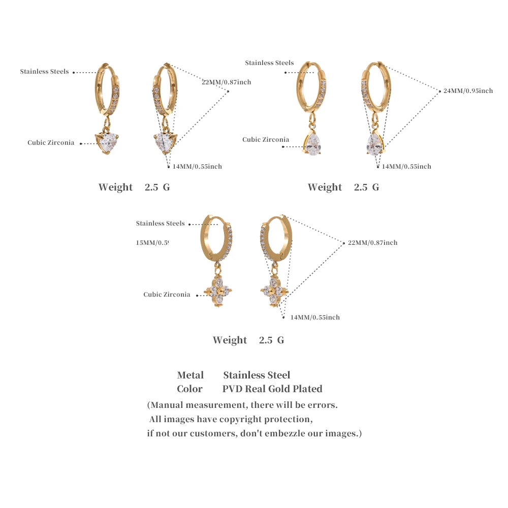 Yhpup Delicate Cubic Zirconia Heart Water Drop Flower Drop Hoop Earrings Stainless Steel Premium Daily Jewelry 2025