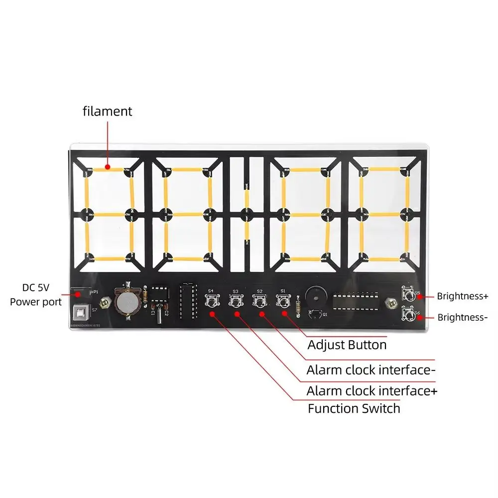 DC 5V Powered Soldering Practice Kit Warm LED Lighting Lighting Adjustment Digital Clock Kit 4-Bit Display DIY Electronics Kit