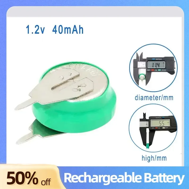 20PCS 1.2V 40mAh Ni-MH Rechargeable Battery Button Coin Cell with Welding Pins for Toy Timer LED Calendar Solar Energy