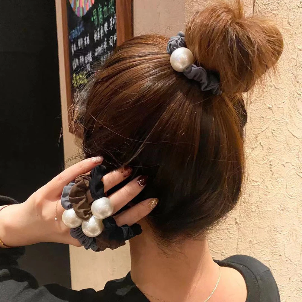 

Fashion Pearl Hair Ties Solid Color Scrunchies Bun Hair Rope Elastic Hair Bands Women Ponytail Holder Headwer