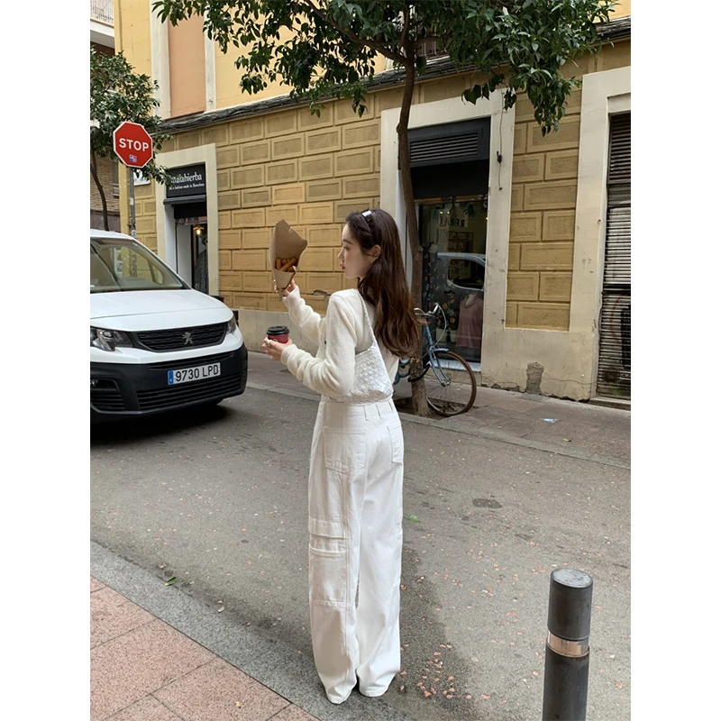

Simple Versatile High Waist Straight Leg ket Workwear Sle White Jeans Women's High Waist Long Straight Tube Pants