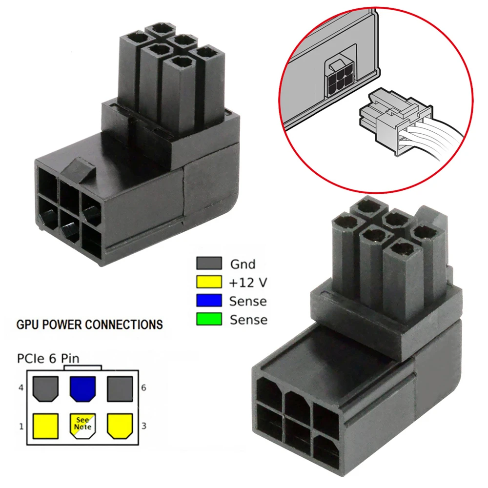 ChenYang ATX 6Pin 90 Degree Angled Power Connector Adapter for GPU Graphics Card 2PCS/Set