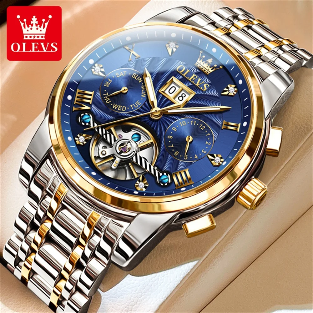 OLEVS Klassische Herrenuhren Tourbillon Multifunktions-Vollautomatik-Herrenuhr High-End-Armbanduhr für Männer