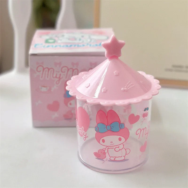 Sanrio Kuromi Melody desktop cotton swab storage box lid storage box circular desktop small box transparent cotton swab box tube view 6