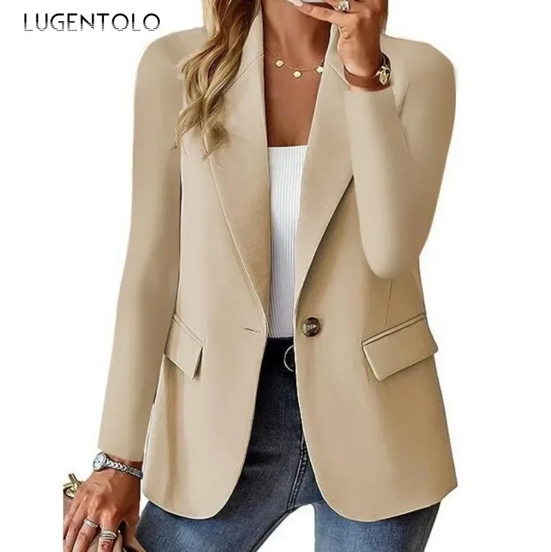 Cappotto casual da donna Autunno risvolto manica lunga top monopetto moda tinta unita slim fit piccolo abito abbigliamento da festa di strada