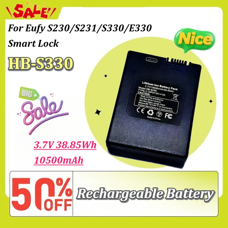 New HB-S330 3.7V 10500mAh 38.85Wh Rechargeable Li-ion Replacement Battery Pack for Eufy S230/S231/S330/E330 Smart Lock