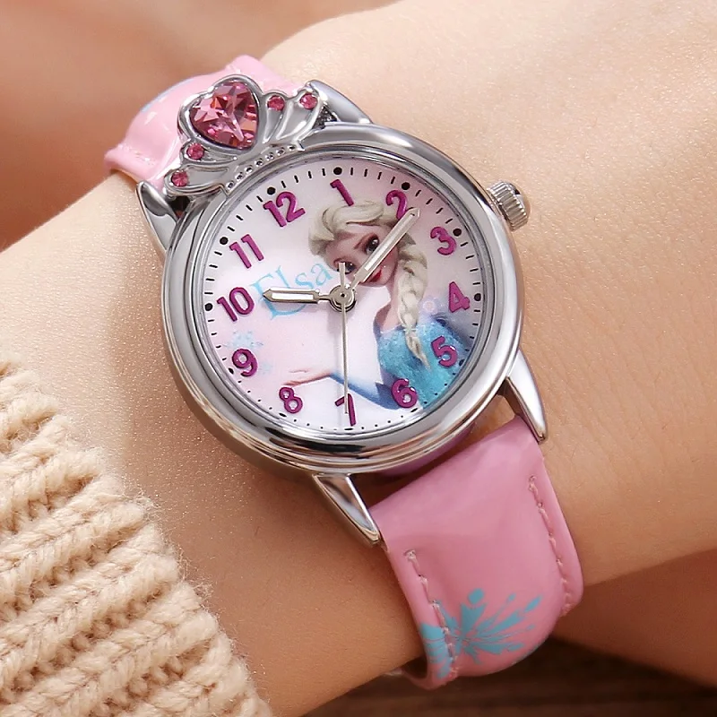 Disney-Reloj de pulsera de cuarzo para niña, cronógrafo con dibujos animados de Frozen, princesa Elsa, corona, resistente al agua, luminoso, para adolescentes y estudiantes, nuevo