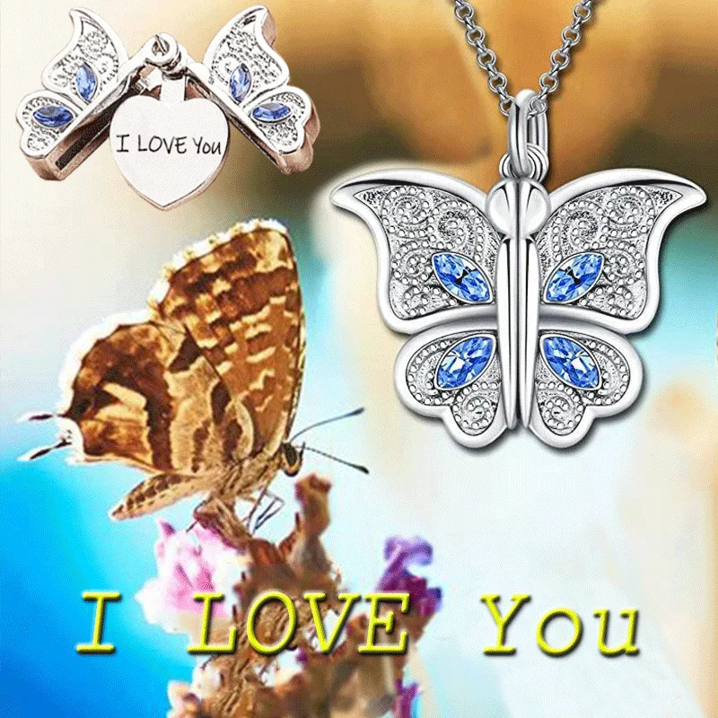 Fashion Couple I Love You Butterfly Necklace Zircon Pendant Engagement Necklaces for Women Insect Jewelry Party Anniversary Gift