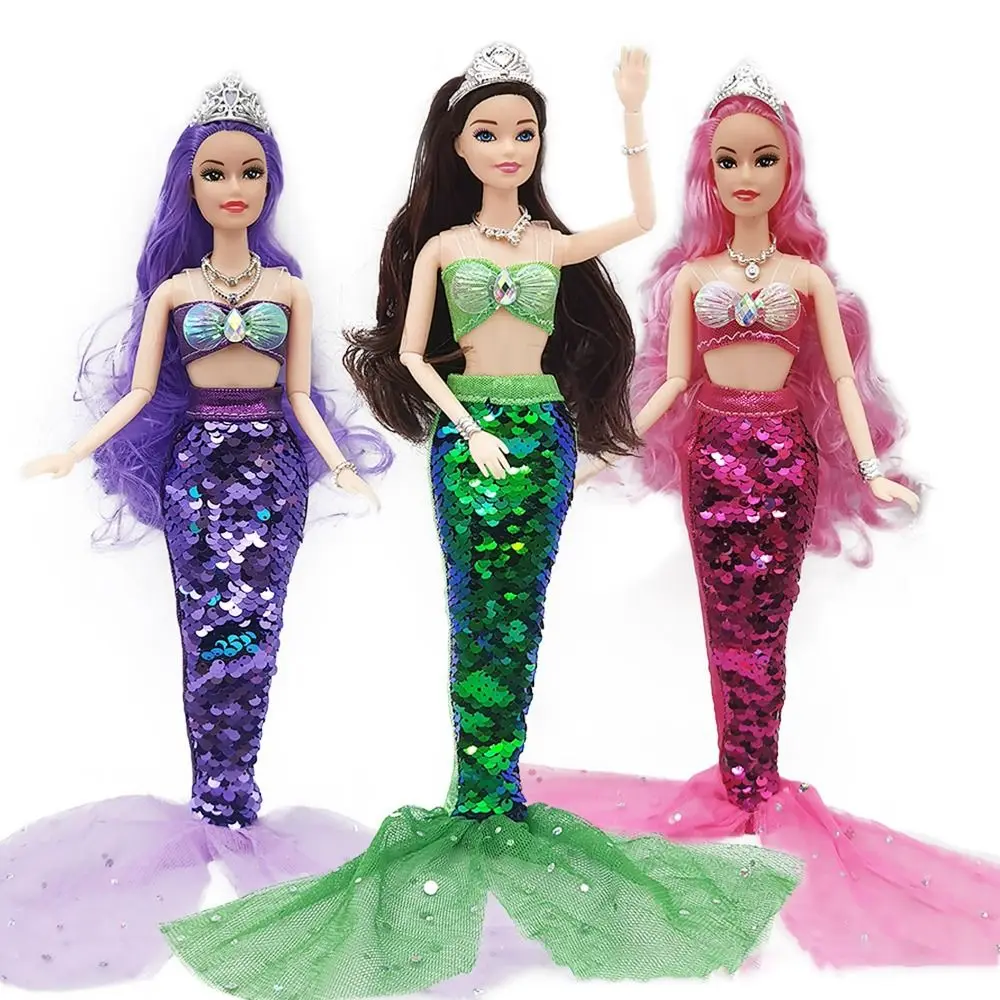 Multi Joints 11 Inch Mermaid Doll Full Set Movable with Sequin Fish Tail Skirt Mermaid Princess Colorful Dress Up Girl Gift Toys